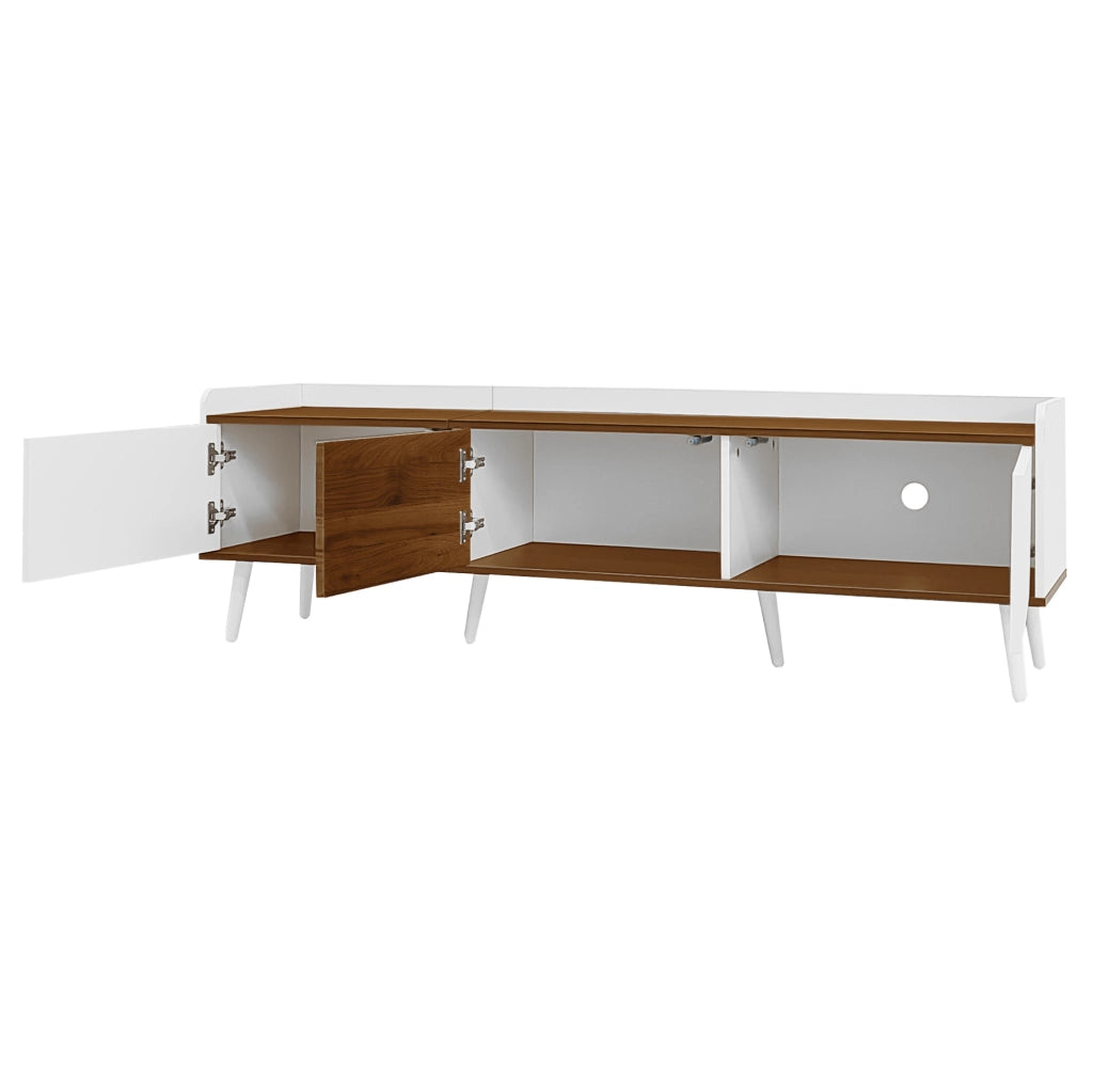 Mobile TV 160x39x49,5 cm a 3 ante in MDF e truciolare bianco e naturale