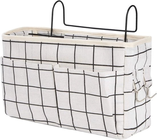 Organizzatore di notte per appendere con grande capacità Tasca multifunzionale per letto Tasca di appoggio per libri, riviste, cuffie (reticolo bianco)