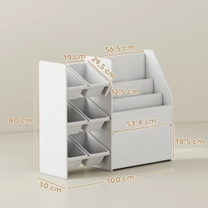 SCAFFALE Cameretta con 6 Contenitori e Box con Ruote 92,5x37,5x27 cm Bianco