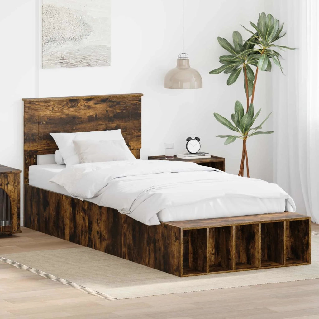 Letto singolo | Letto per adulti | Struttura del letto Rovere fum¨¦ 75 x 190 cm Legno multistrato