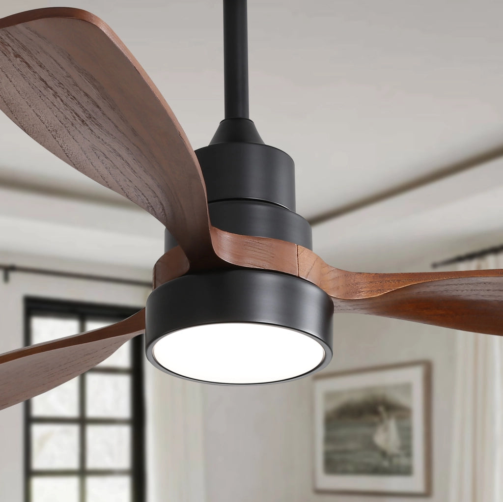Ventilatore da soffitto nero con luce LED 18 W, motore DC reversibile e telecomando