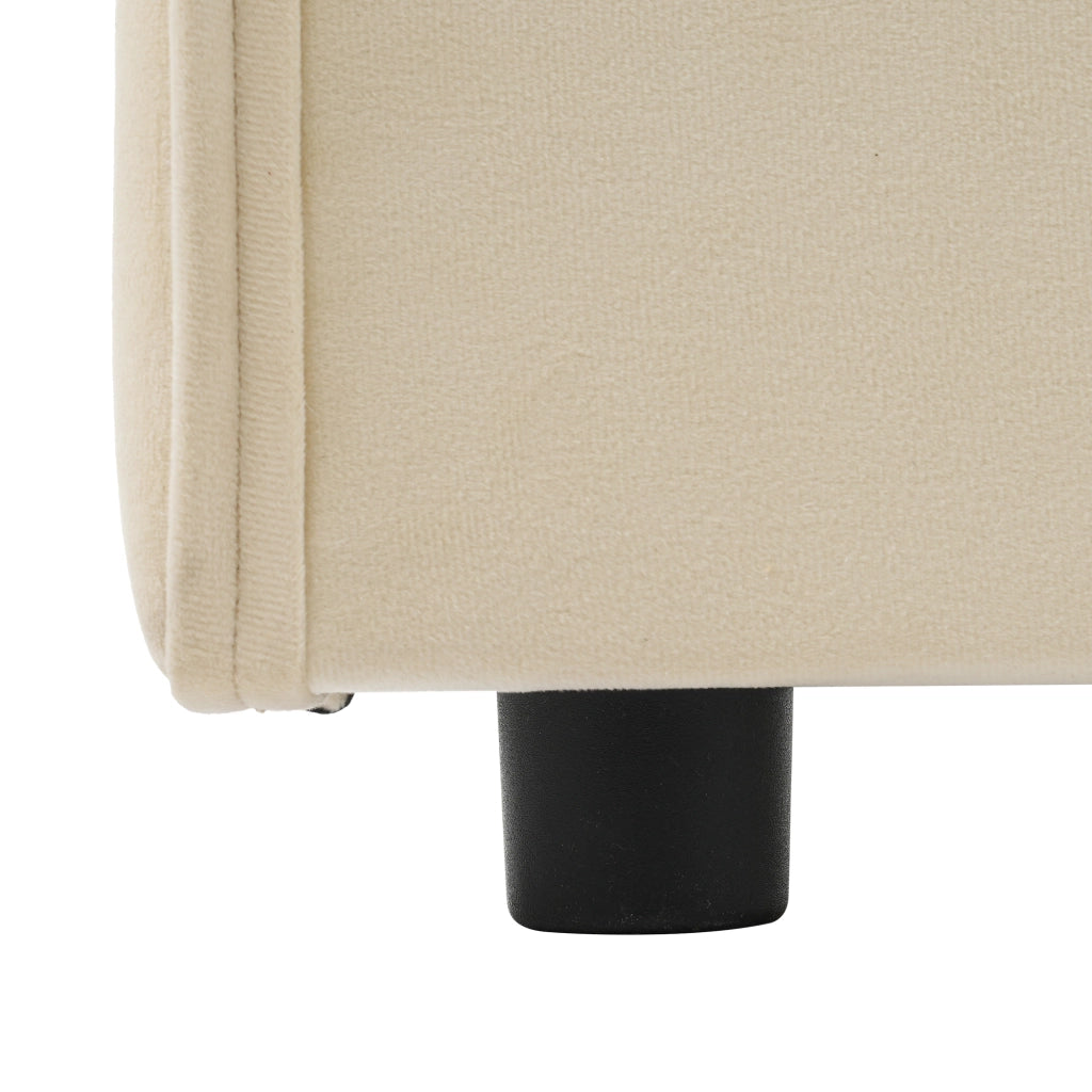 Letto singolo con due cassetti 90 × 200 cm con porte USB e Type-C rivestito in velluto beige senza materasso
