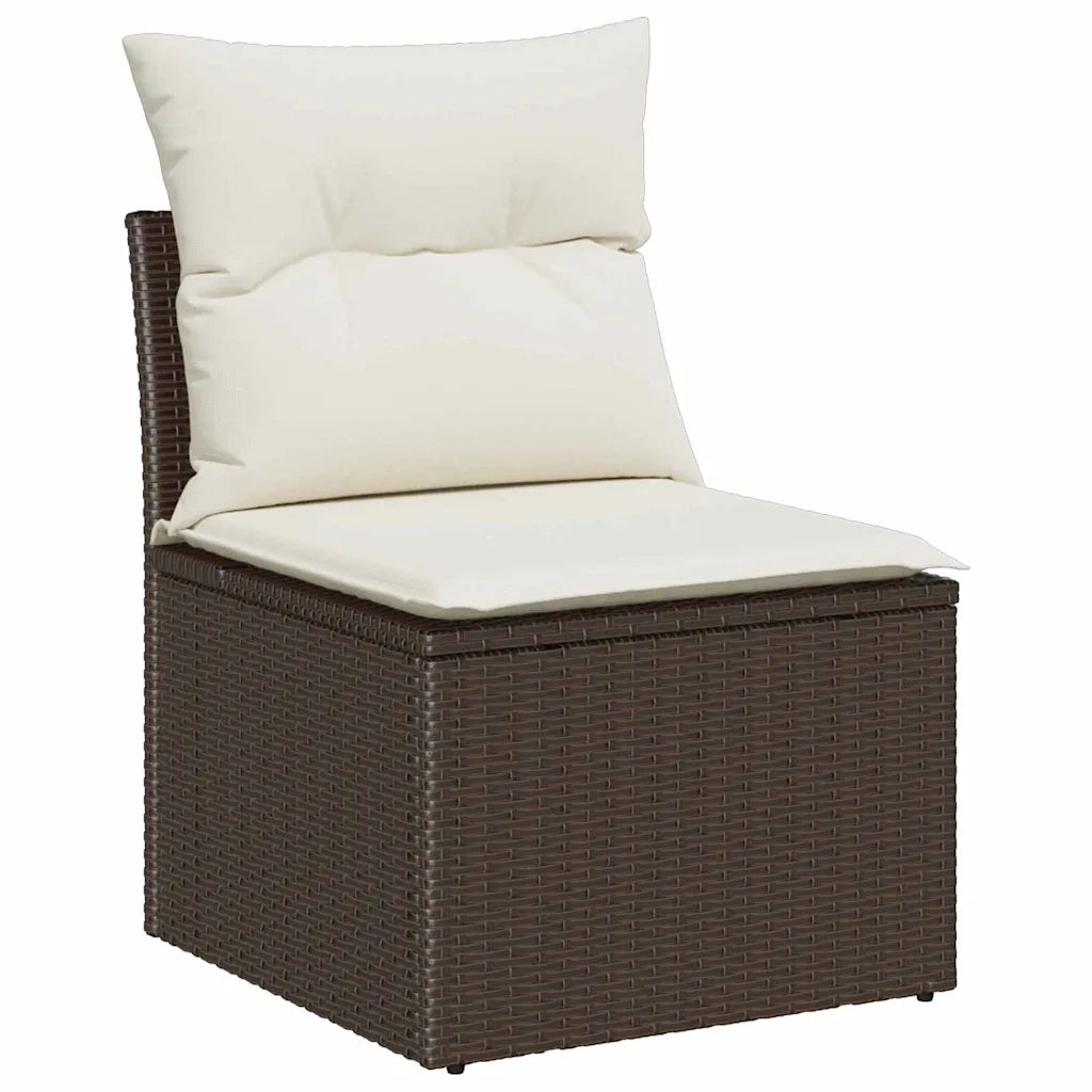 Set Divano da Giardino 9 pcs Marrone e bianco polyrattan