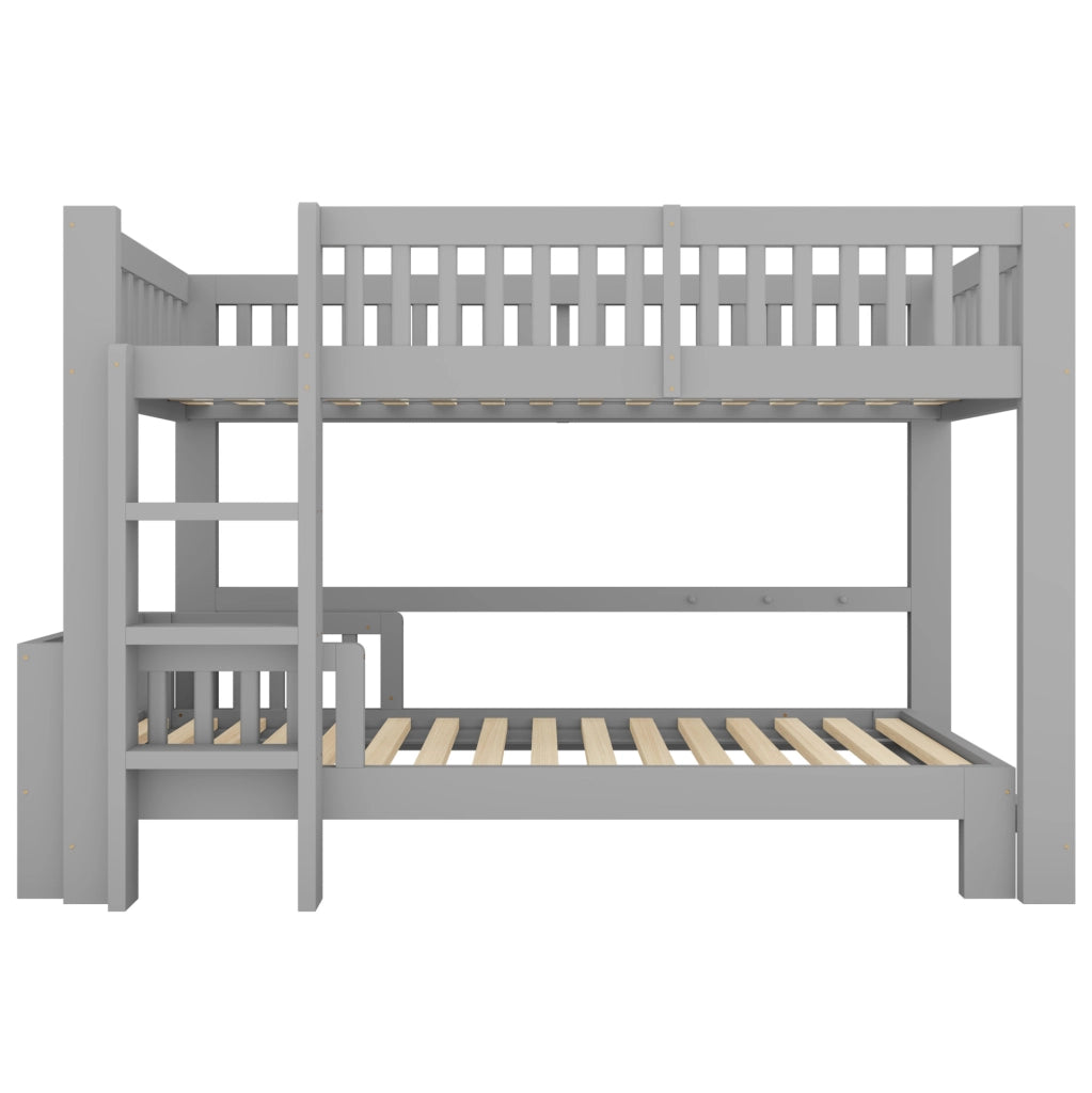 Letto a castello modulare in legno massiccio per bambini 90x200 cm, set con letto singolo, varie configurazioni, protezione anticaduta, spigoli arrotondati, colore grigio