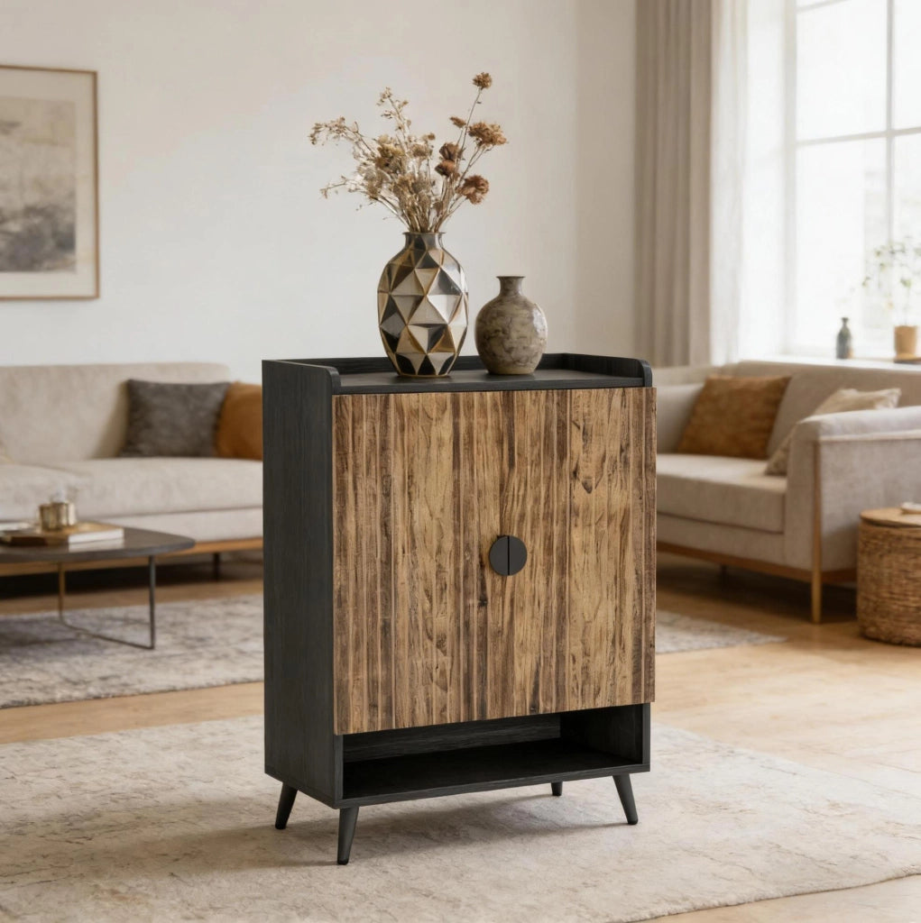 Armadio Vintage in Legno per Scarpe con 7 Ripiani Regolabili e 2 Ante, Organizer Rustico per Ingresso