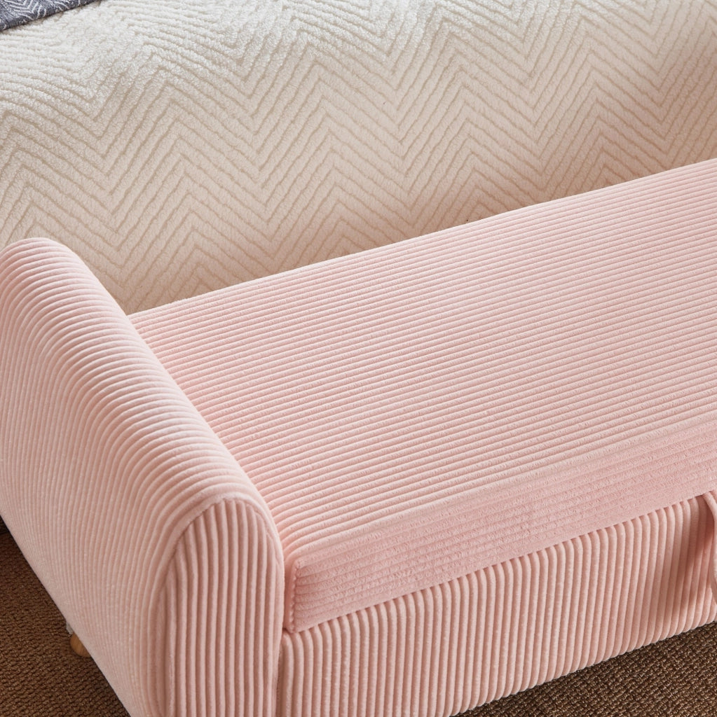Panca contenitore pieghevole 145x51x57 cm in velluto a coste rosa