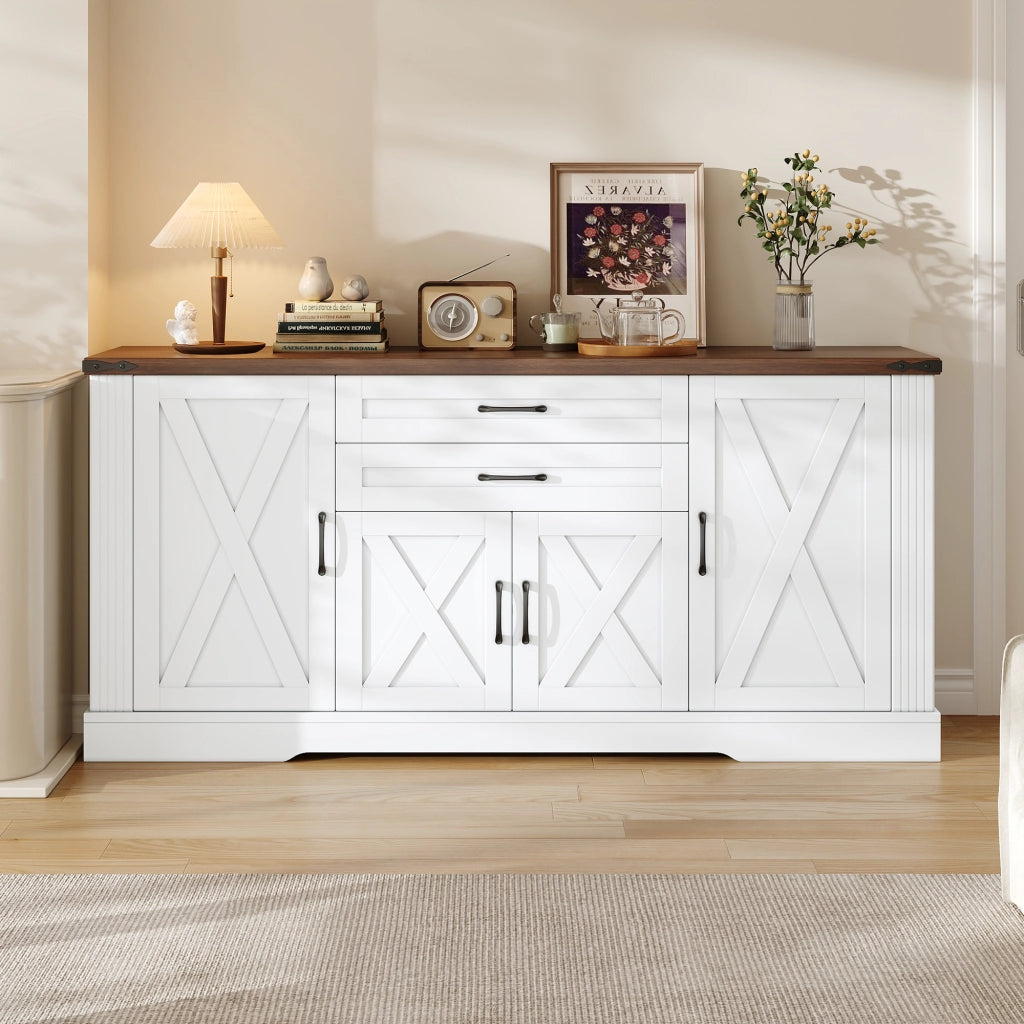 Credenza e madia con 4 ante, 2 cassetti e ripiani regolabili per cucina e soggiorno, bianca, 160 × 39 × 81.5 cm