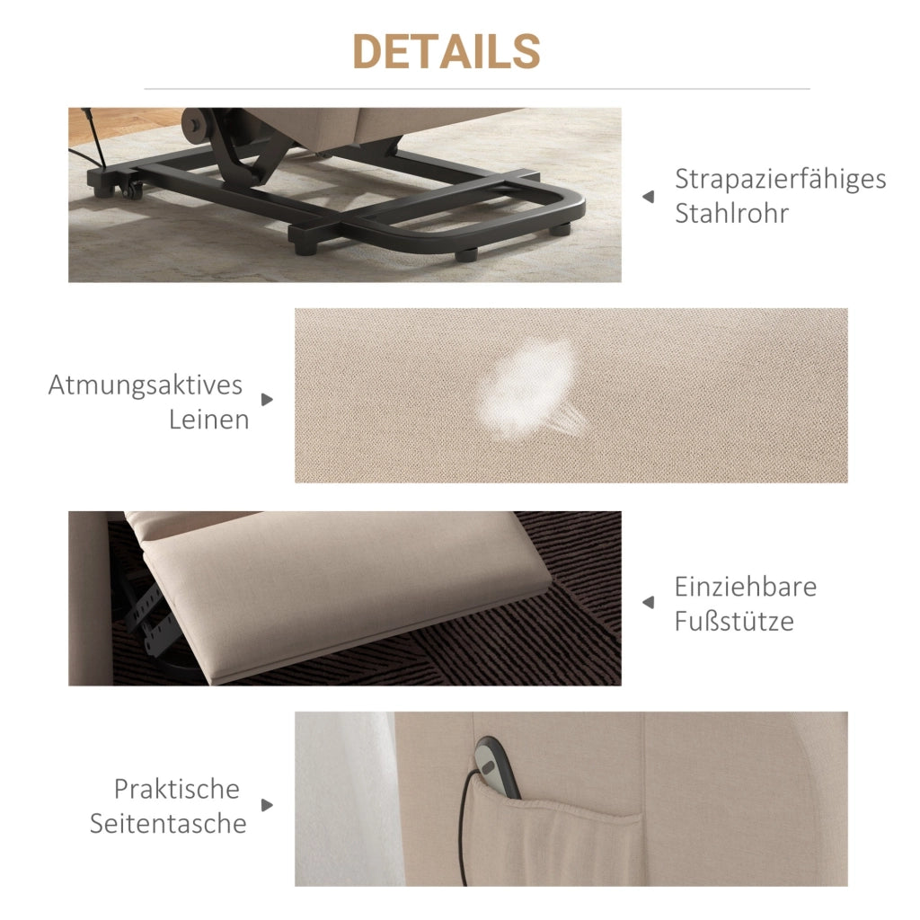 Poltrona Relax Elettrica con Funzione Letto e Alzata, Max 200kg, 72,5x94x109cm, Crema