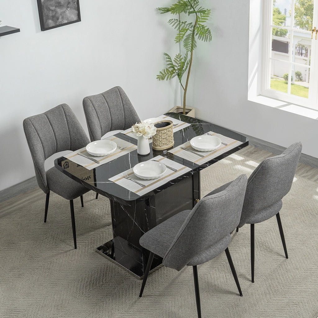 Tavolo da pranzo rettangolare allungabile 120-160x80 cm con mobile contenitore, nero marmo