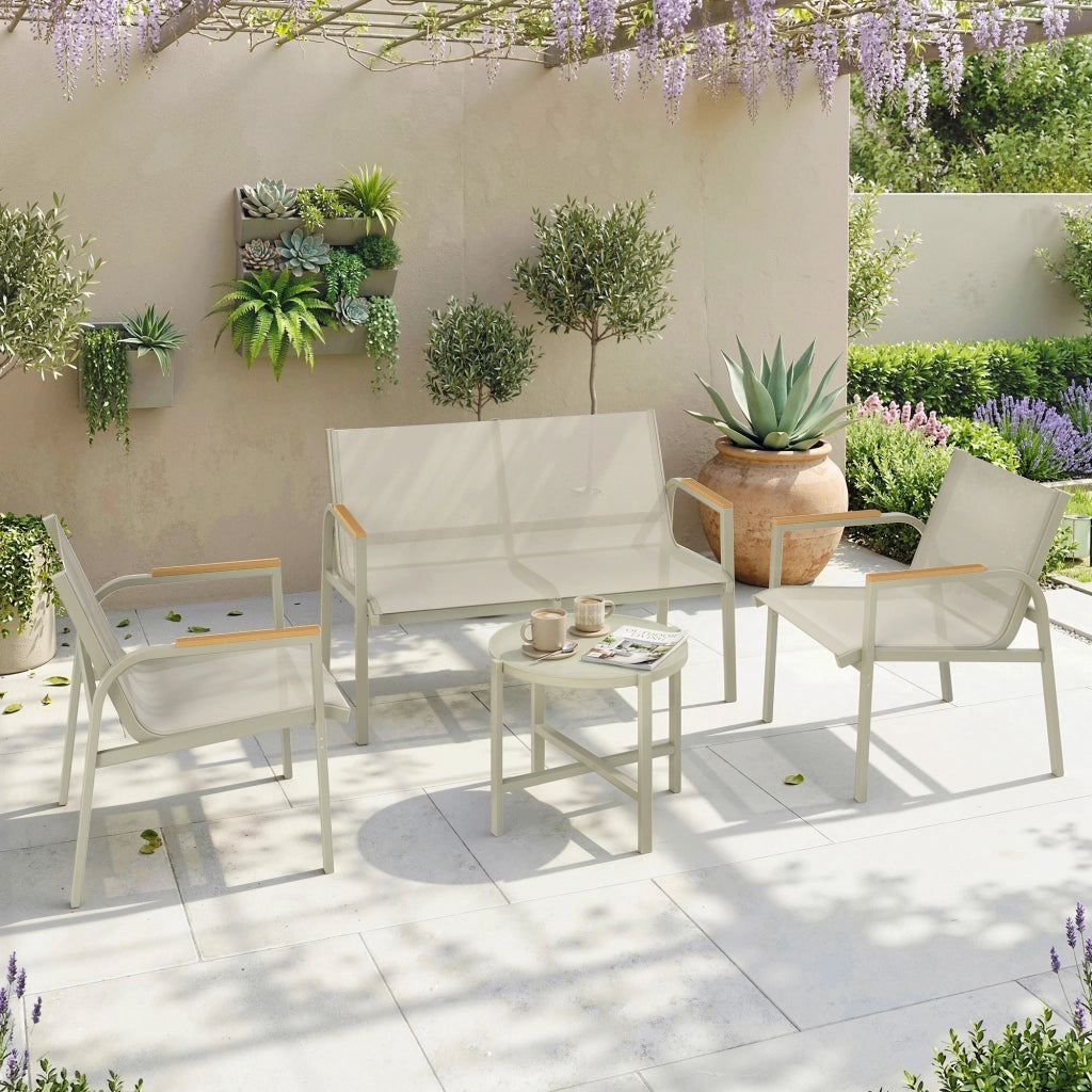 Set da giardino con divano e sedie ¨C zephmum ¨C verde, metallo, 4 pezzi