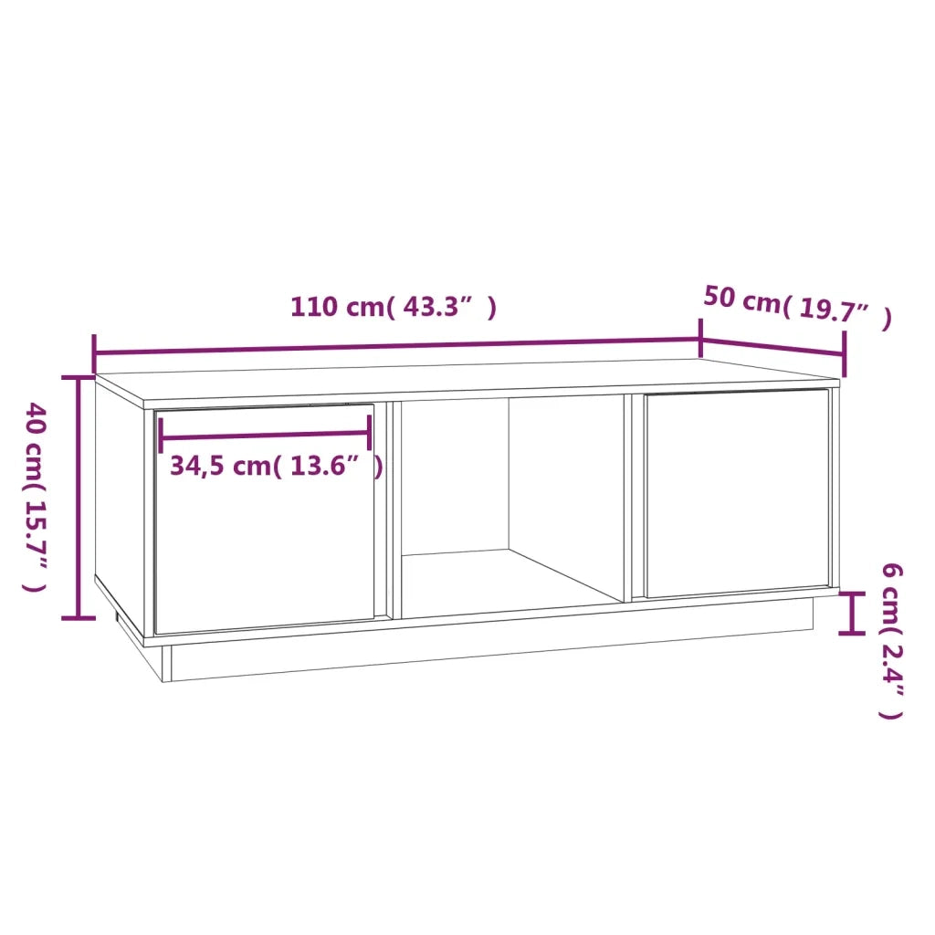 Tavolino da Salotto Bianco 110x50x40 cm Legno Massello di Pino 814425