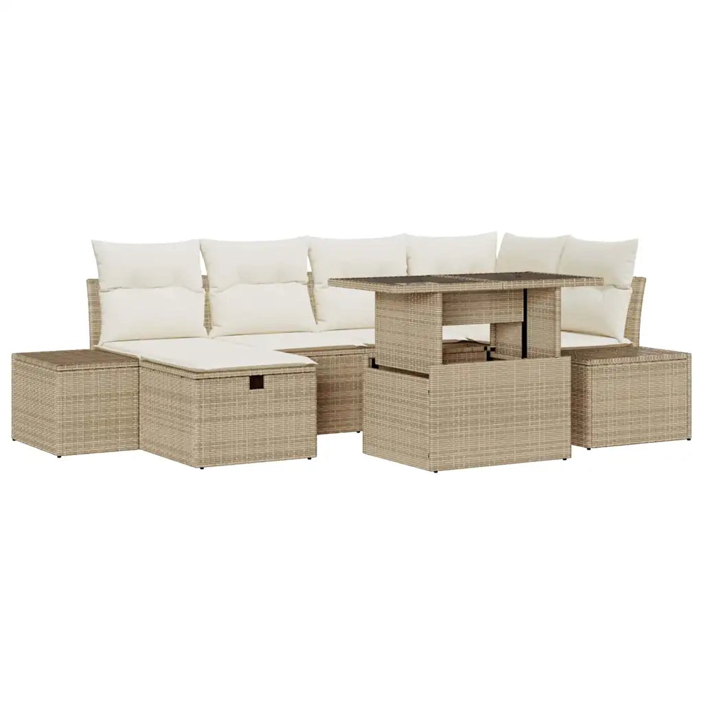 Set Divano da Giardino 7 pcs Beige polyrattan