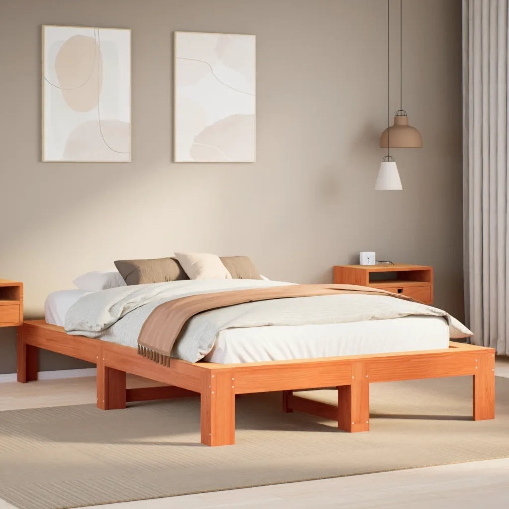 Letto senza Materasso-Struttura Letto Marrone Cera 135x190 cm in Legno di Pino 975413