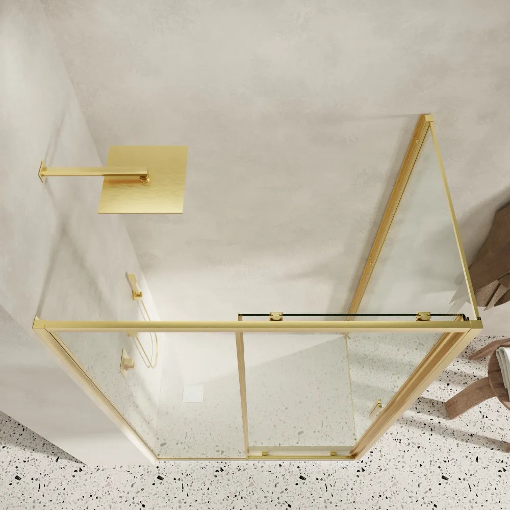 Box doccia slim 130x80cm con porta scorrevole e parete fissa profili oro spazzolato e vetro 6mm trasparente anticalcare h190| Portofino