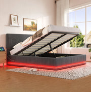 Letto imbottito moderno 160x200 cm con illuminazione LED, testiera regolabile e tessuto in velluto a coste grigio