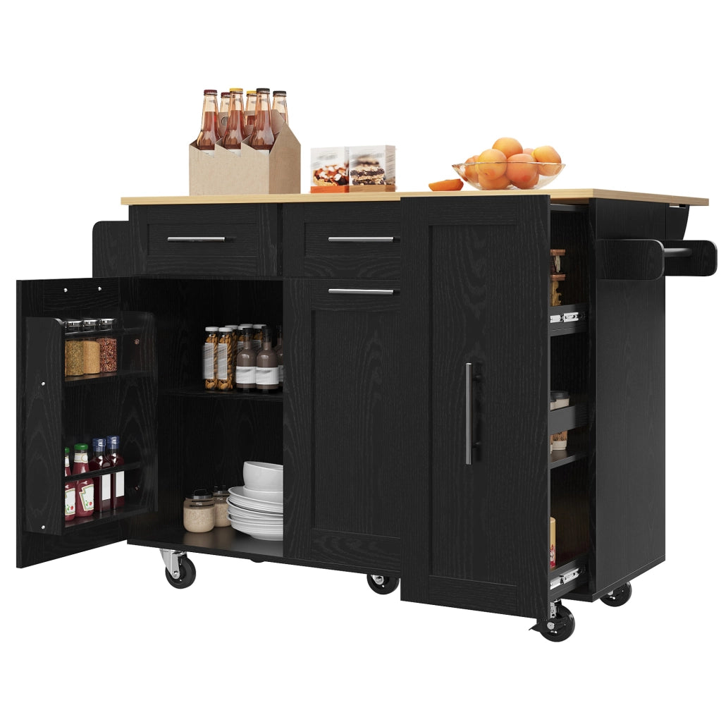 Isola da Cucina con Piano Pieghevole e Ruote Bloccabili 110 x 46 x 90.5 cm Nera - per Cucina