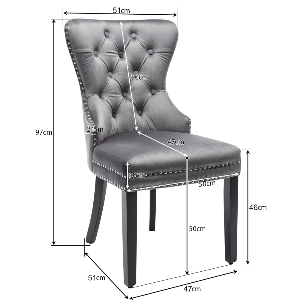 Set di 2 sedie imbottite in velluto grigio con gambe in legno