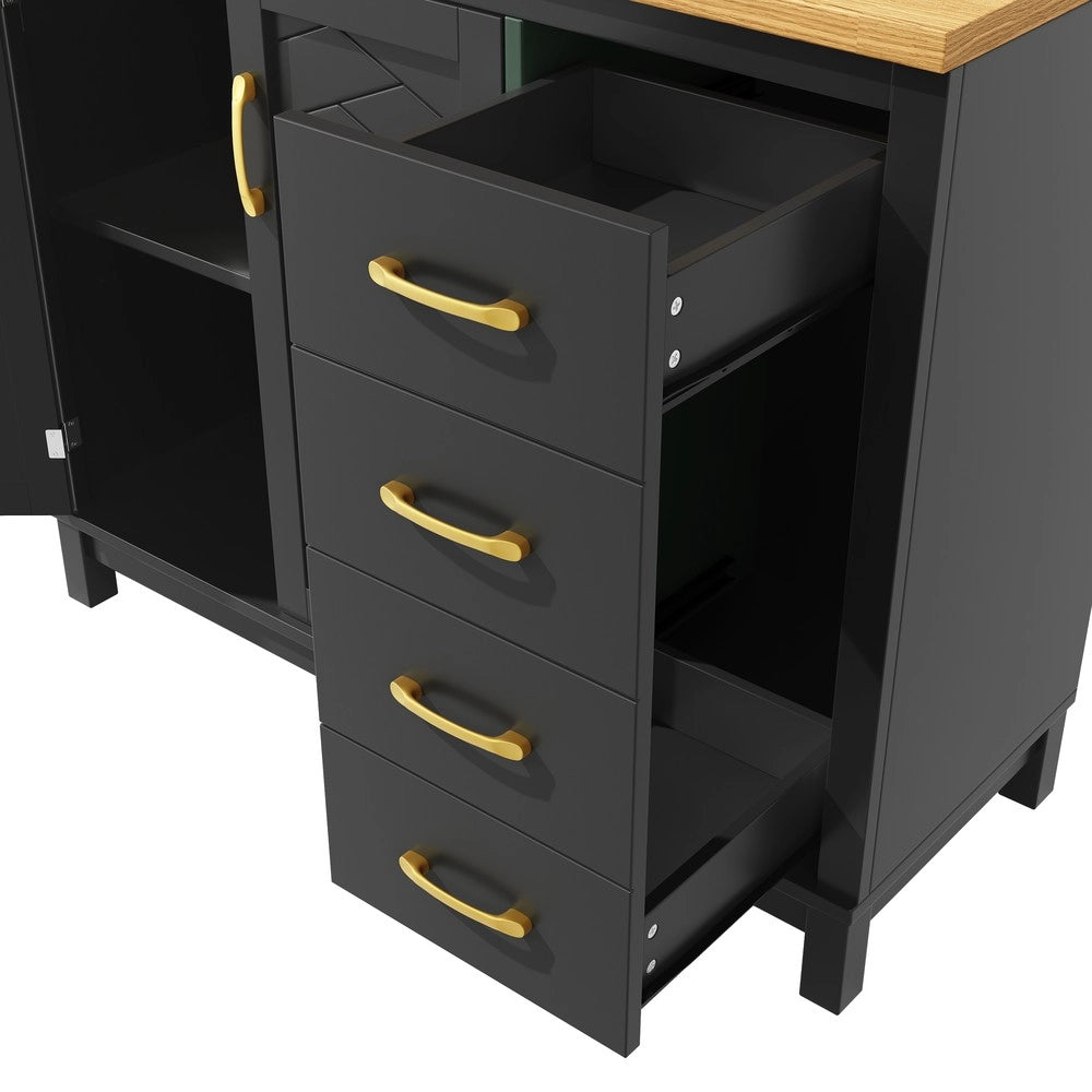 Credenza Buffet con LED ¨C Xylo ¨C Verde/Nero/Bianco, 4 Ante, 105x40x180cm