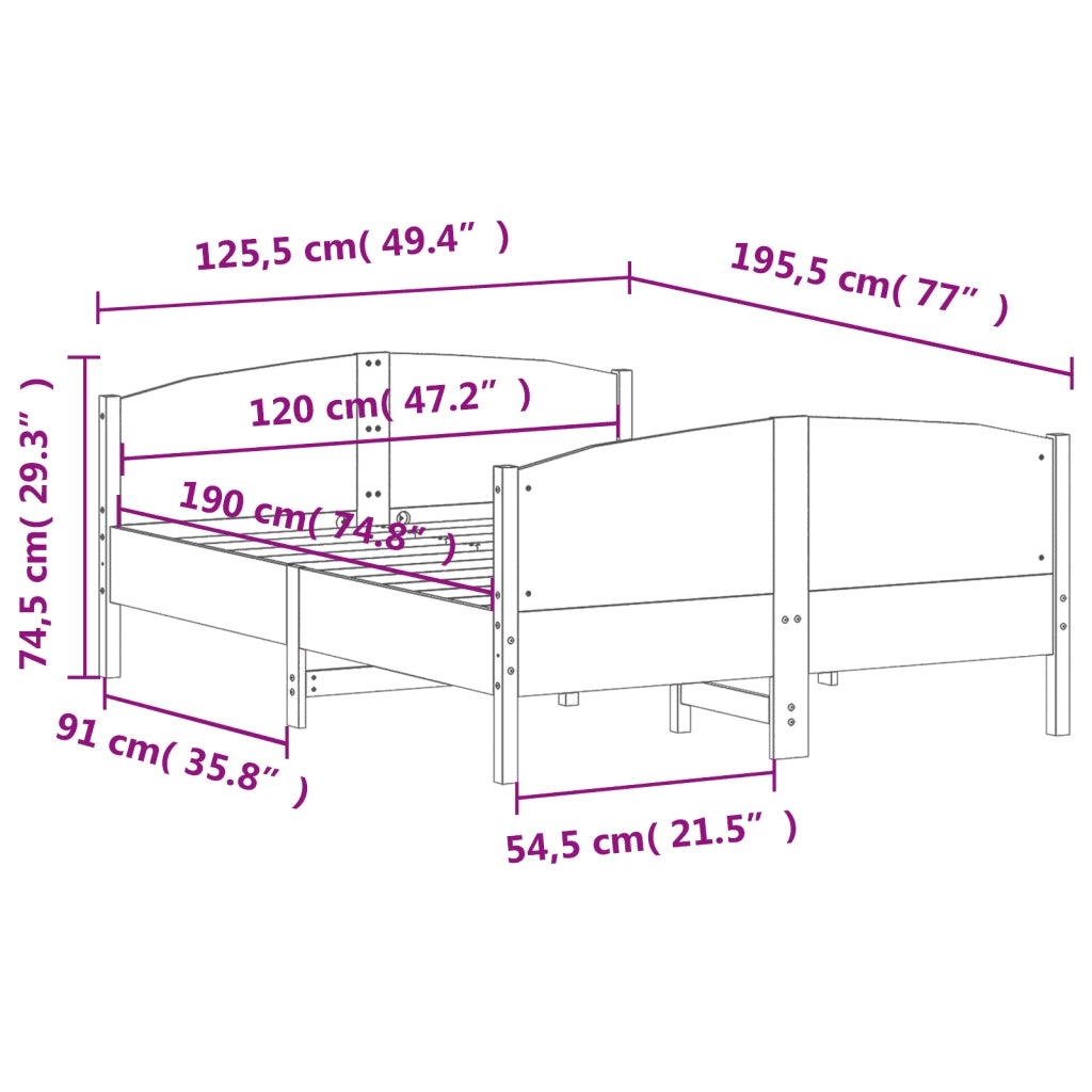 Letto senza Materasso 120x190 cm in Legno Massello di Pino 3216185