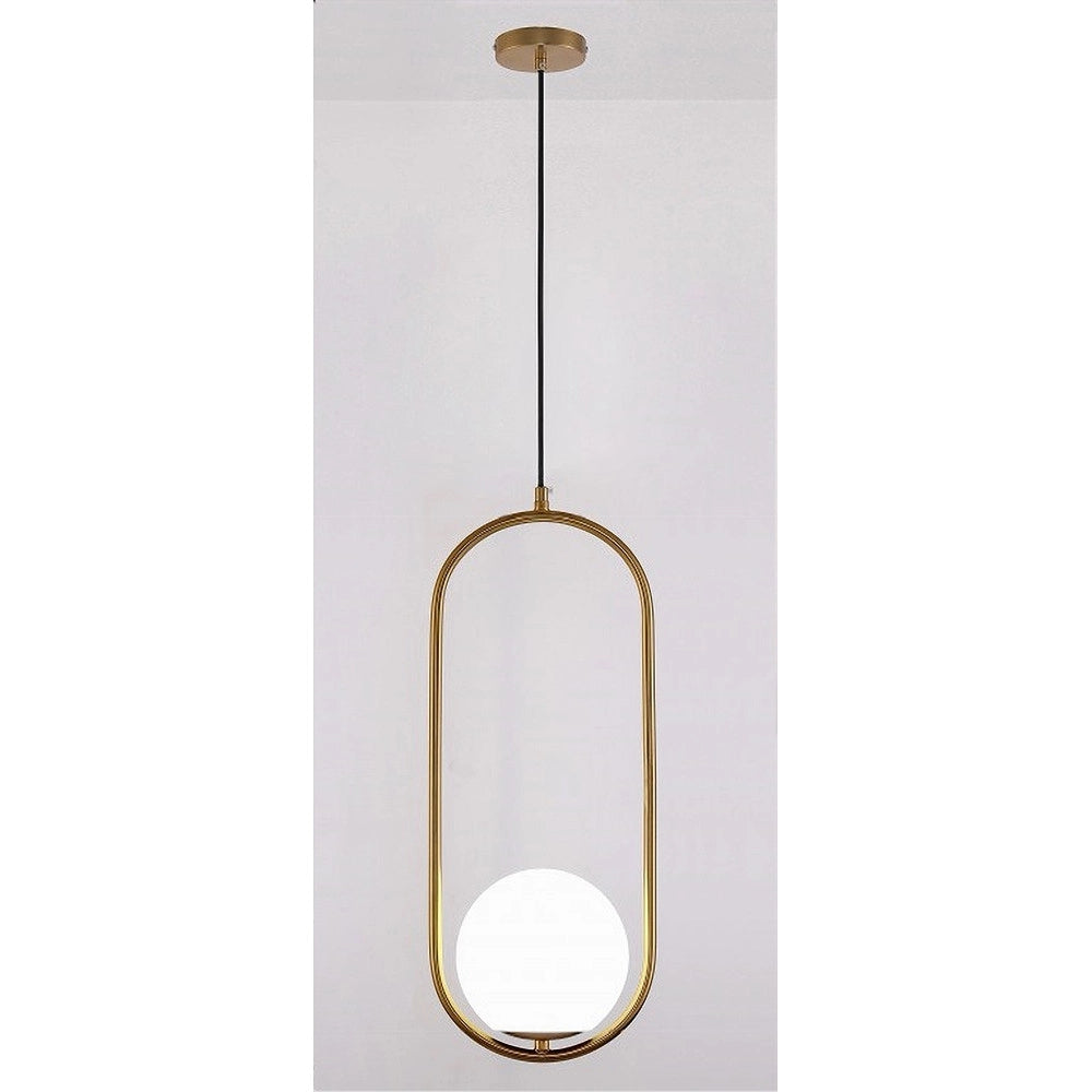 Trade Shop - Lampadario A Sospensione Oro Ovale Con Sfera Vetro Attacco E27 Moderna Minimal 32835 -