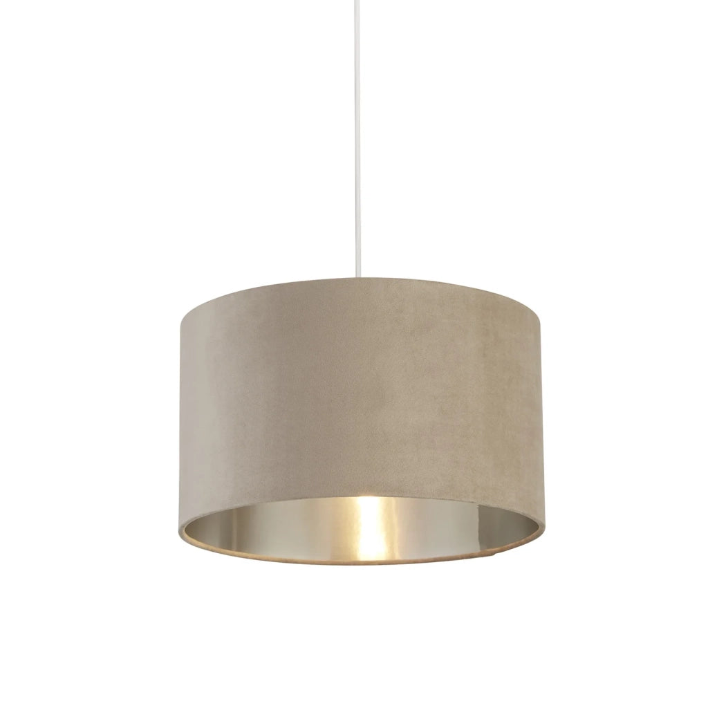 Paralume Contemporaneo Tamburo Tessuto Argento Tortora 1 Luce D38Cm