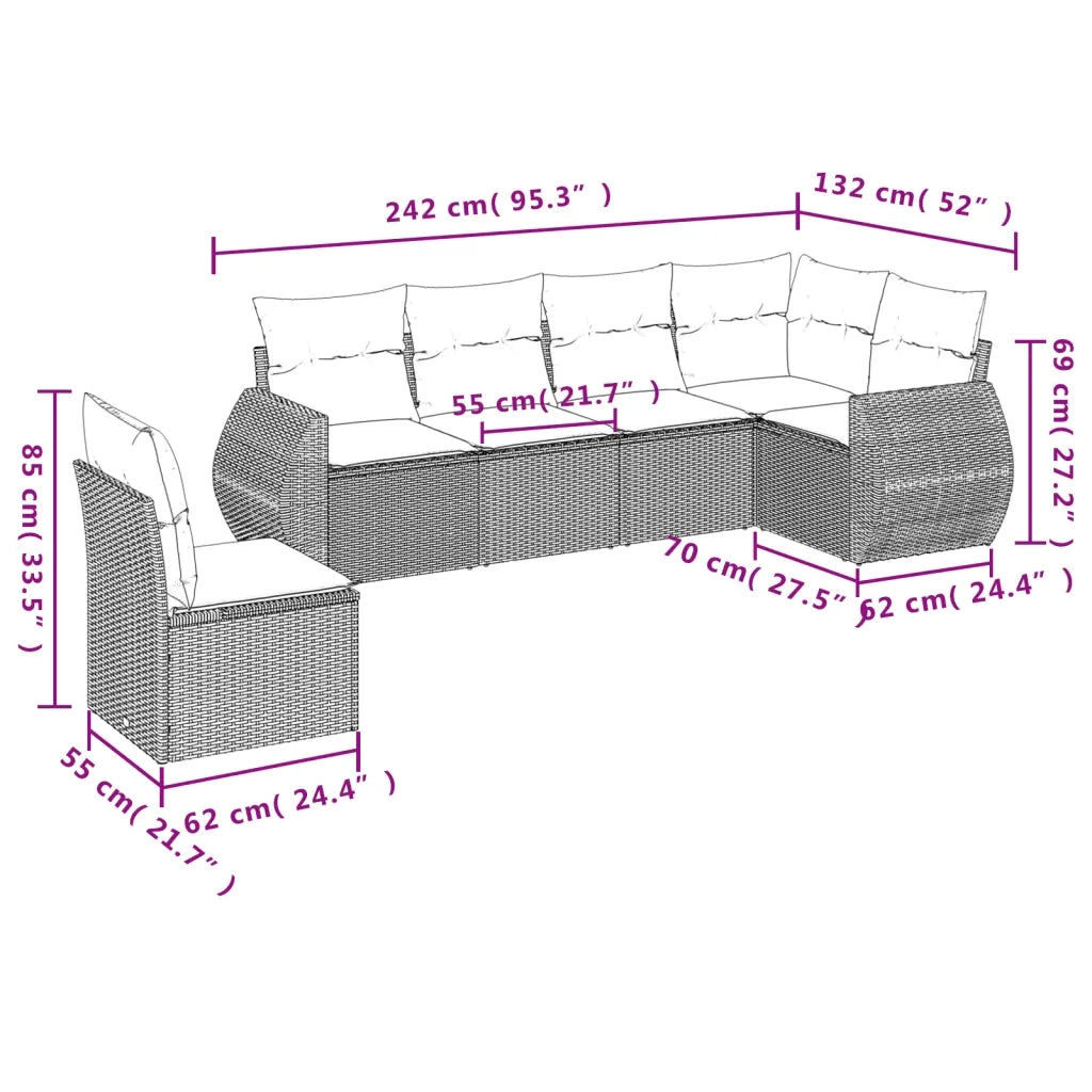 Set Divano da Giardino 6 pz con Cuscini Grigio in Polyrattan