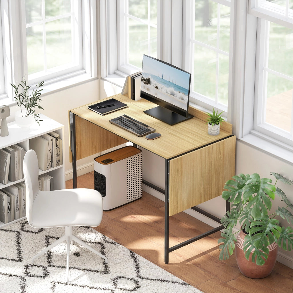 Scrivania Computer Regolabile con 2 Ripiani Estraibili ¨C Minimal ¨C Rovere Nero 100x50x75