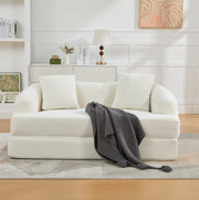 Divano letto 2 posti in chenille beige, multifunzione con due cuscini, trasformabile per soggiorno e camera ospiti