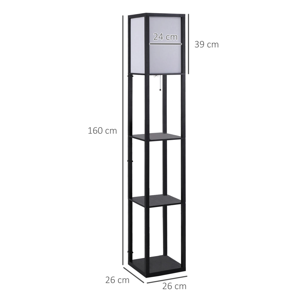 LAMPADA DA TERRA con ripiani 26x26x160 cm MDF nera