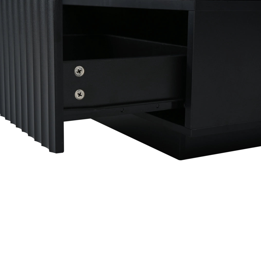 Tavolino da caffè 100 x 50 x 45 cm con 2 cassetti; LED e finitura nera in truciolare