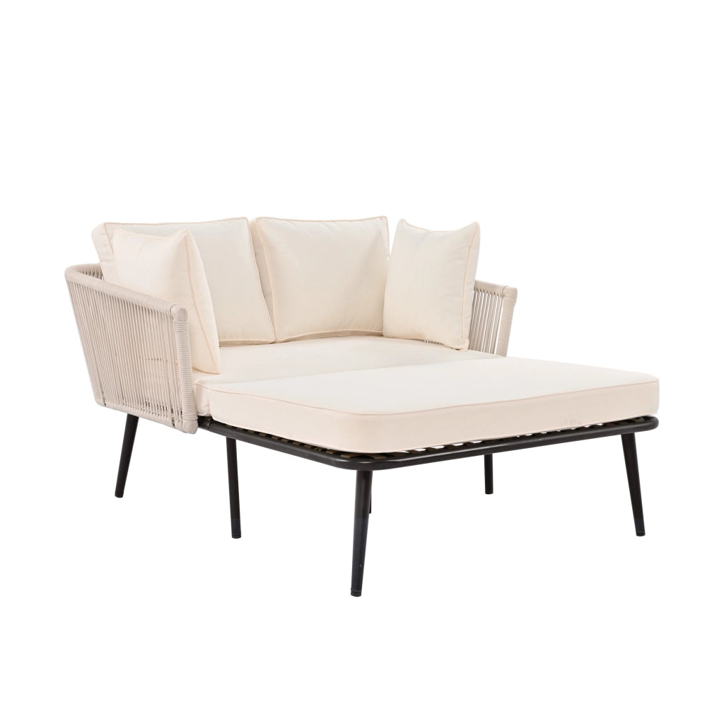 Lettino prendisole da giardino con 2 cuscini imbottiti beige HAVRYA