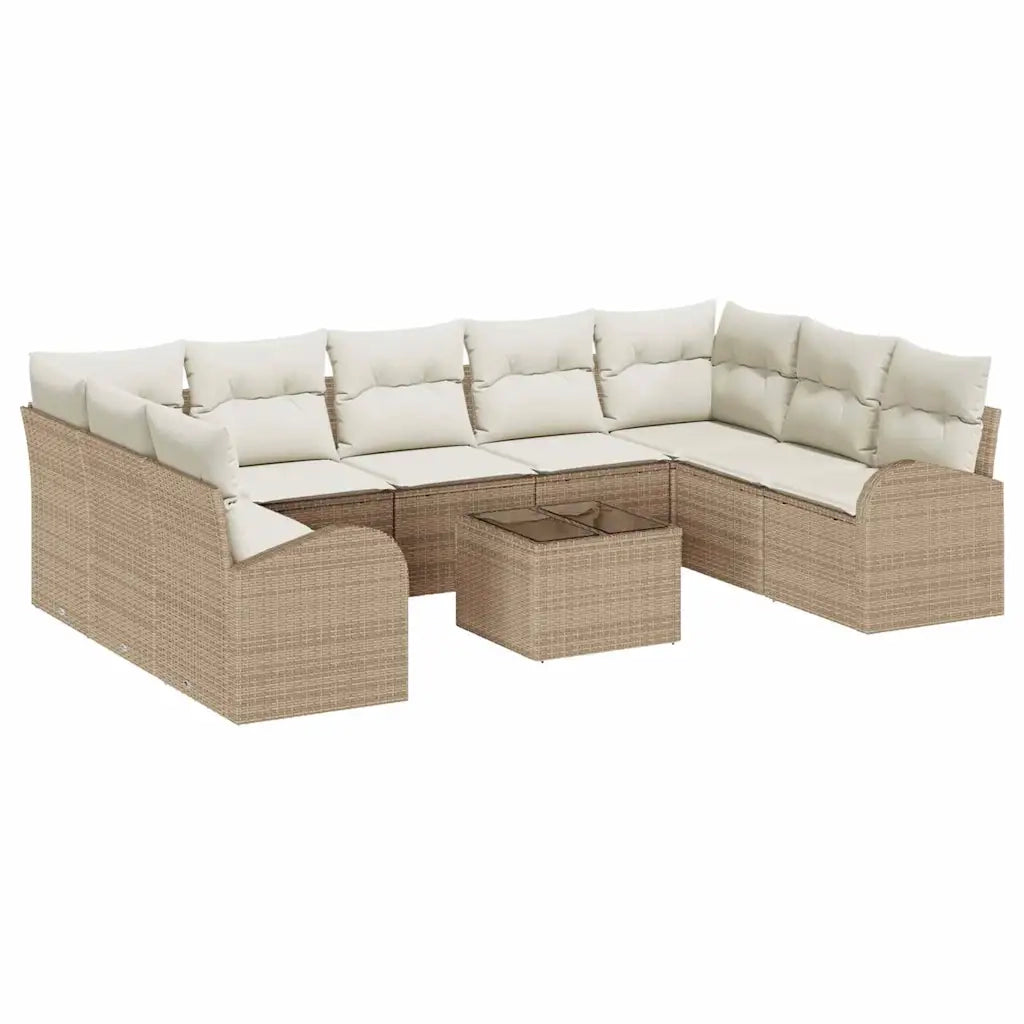 Set Divano da Giardino 10 pcs Beige e Bianco polyrattan