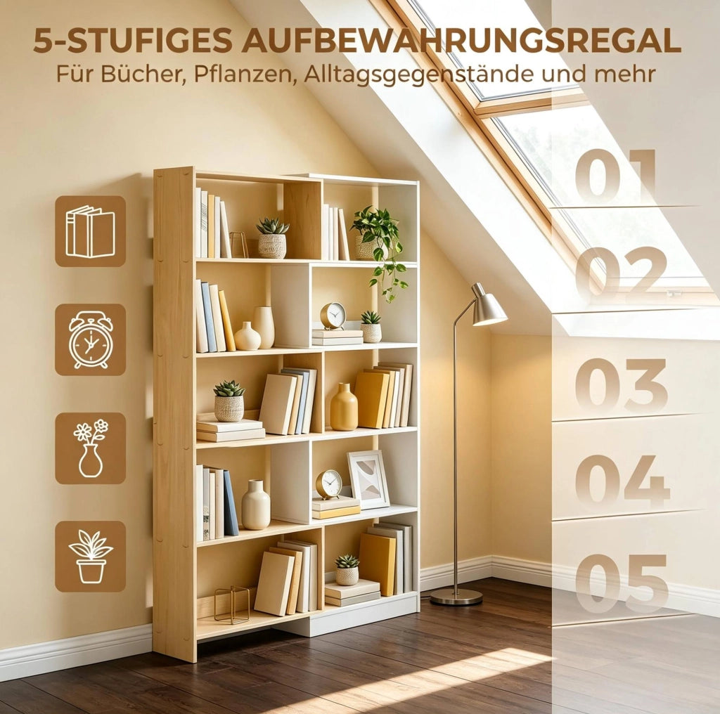 Libreria modulare a 5 ripiani rovere e bianco