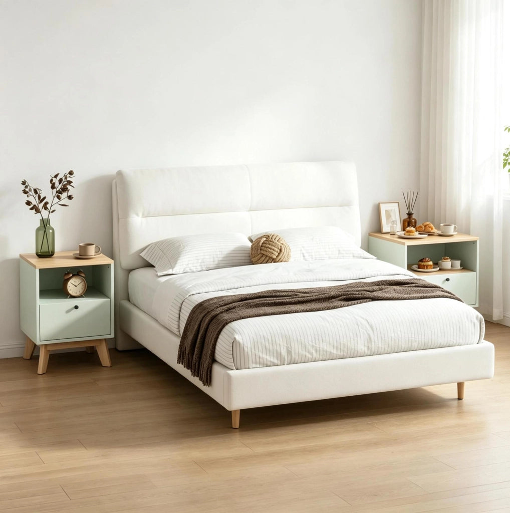 Set di 2 comodini con cassetto e vano aperto; 40 x 40 x 55 cm; MDF verde chiaro
