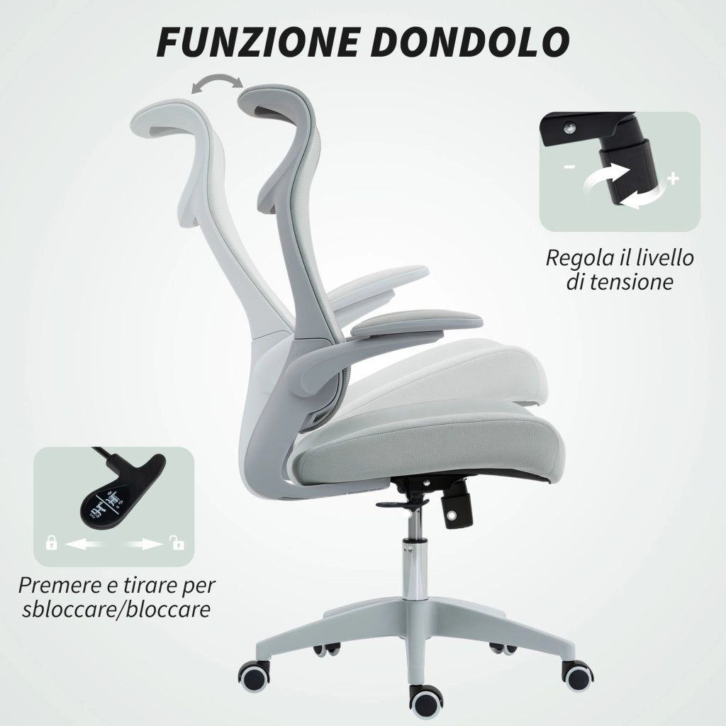 Sedia da Ufficio Ergonomica con Schienale a Rete e Braccioli ¨C Minimal ¨C Grigio