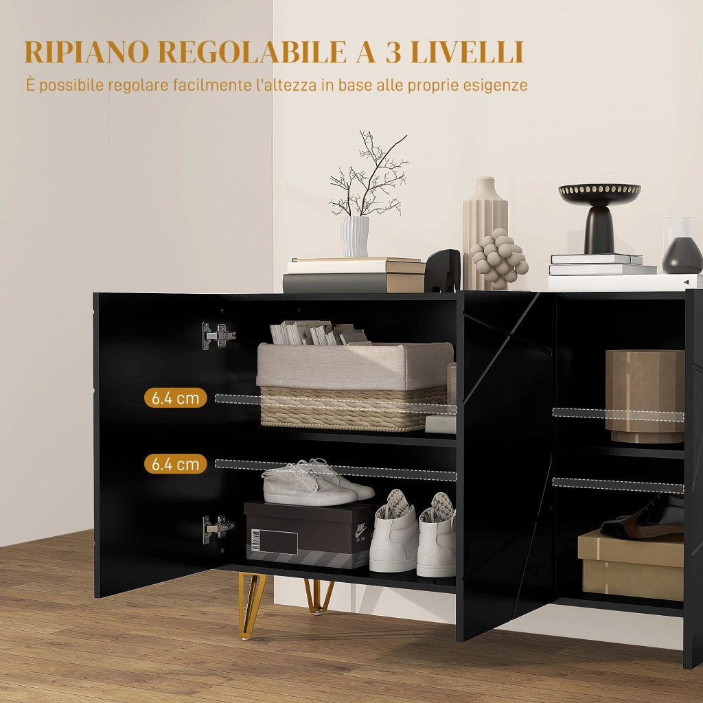 Cassettiera con 2 Ante e Ripiano Regolabile ¨C zephmum ¨C Nero e Oro 120x40x75