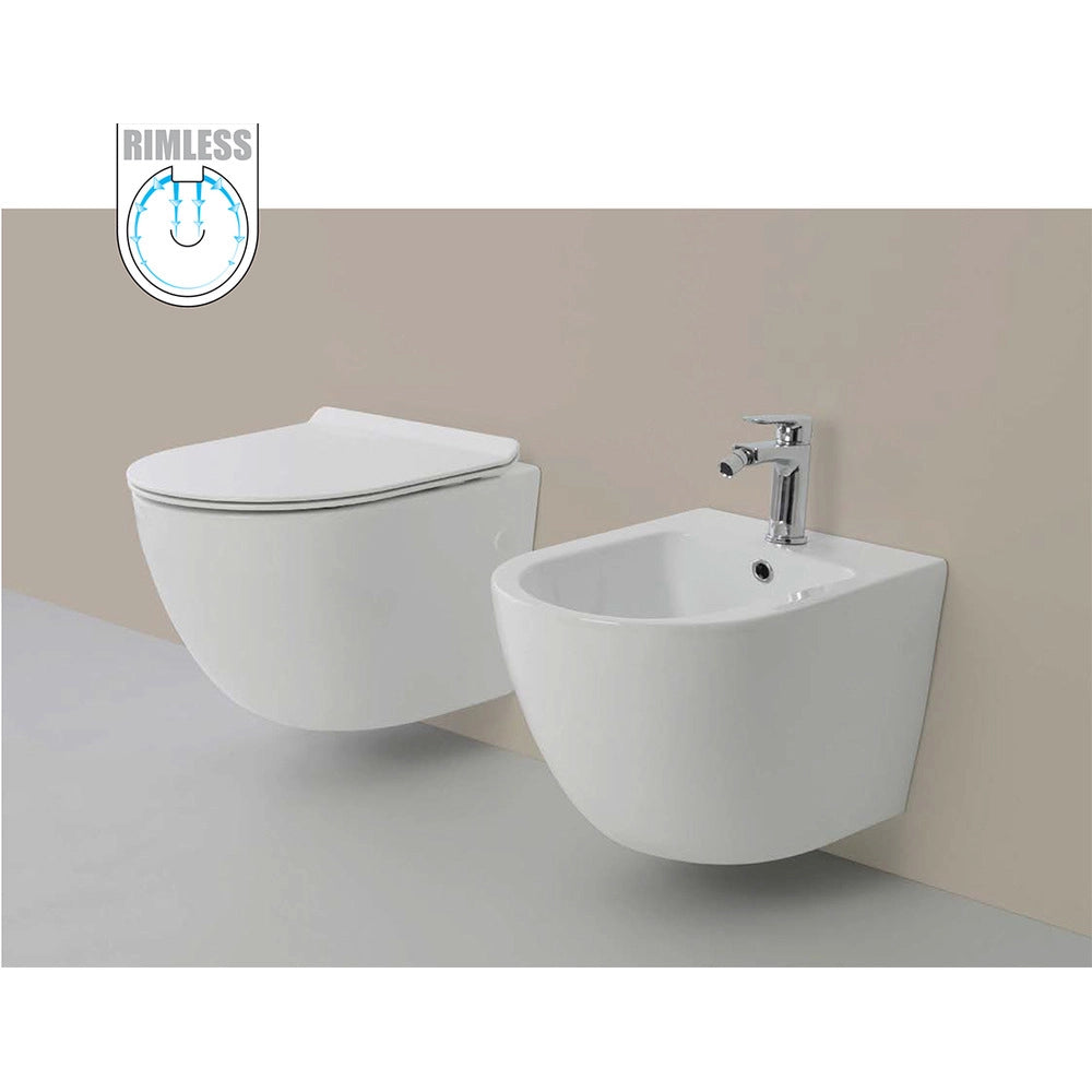 Vaso WC Rimless e Bidet Sospeso Filo Muro Linea Q Tondo senza Brida Formato: Bidet