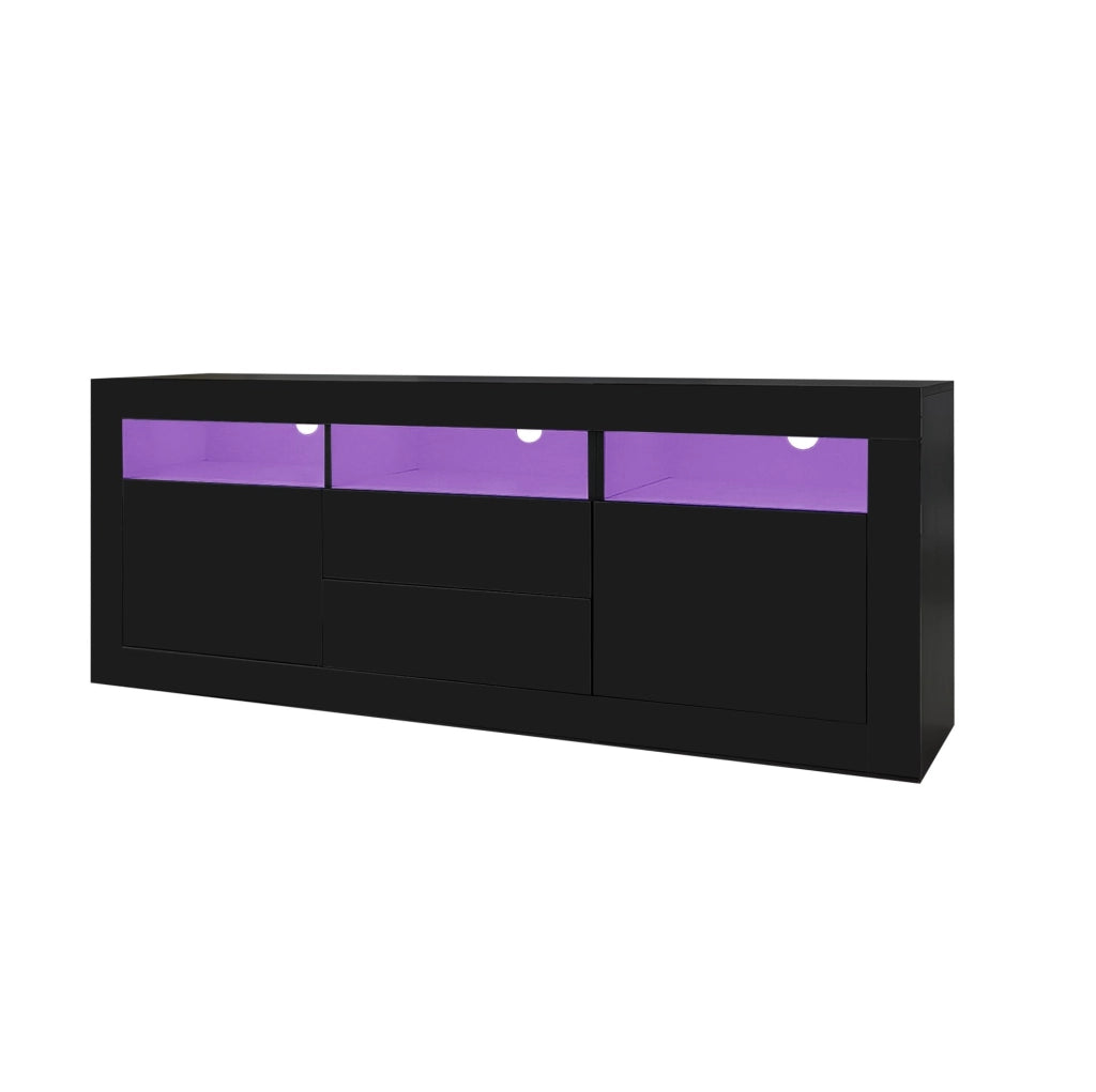 Mobile TV 160x35x60 cm con LED Bluetooth, 2 ante e 2 cassetti in truciolare nero