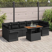 Set Divano da Giardino con cuscino 8 pcs Nero