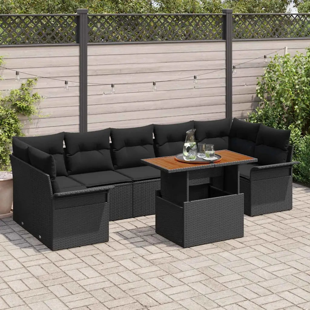 Set Divano da Giardino con cuscino 8 pcs Nero