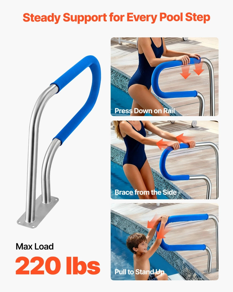 Rampe Piscine 79x56 cm Main Courante Piscine Acier Inox 304 Charge 100 kg Barre de Sécurité pour Bords de Piscines, Parcs Aquatiques, Centres de Spa,