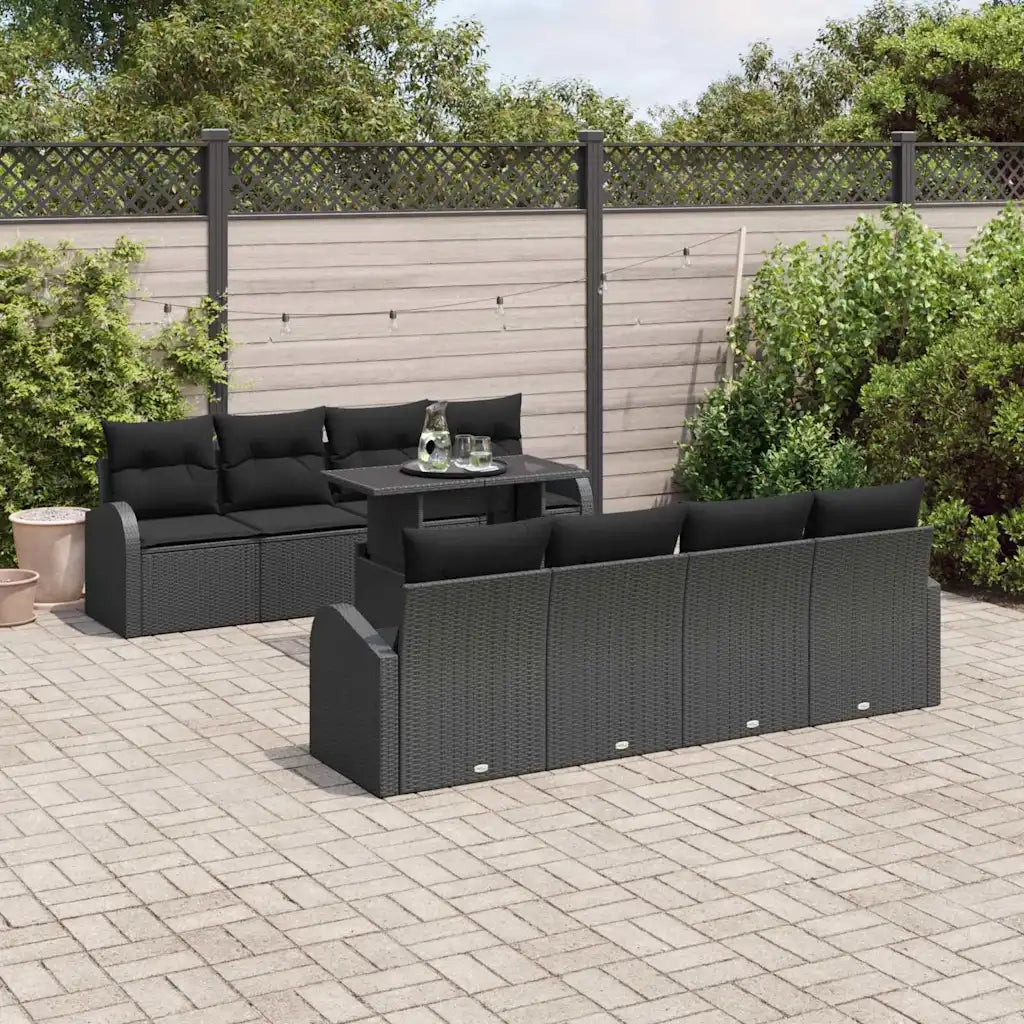 Set Divano da Giardino 9 pcs Nero Rattan in Polipropilene