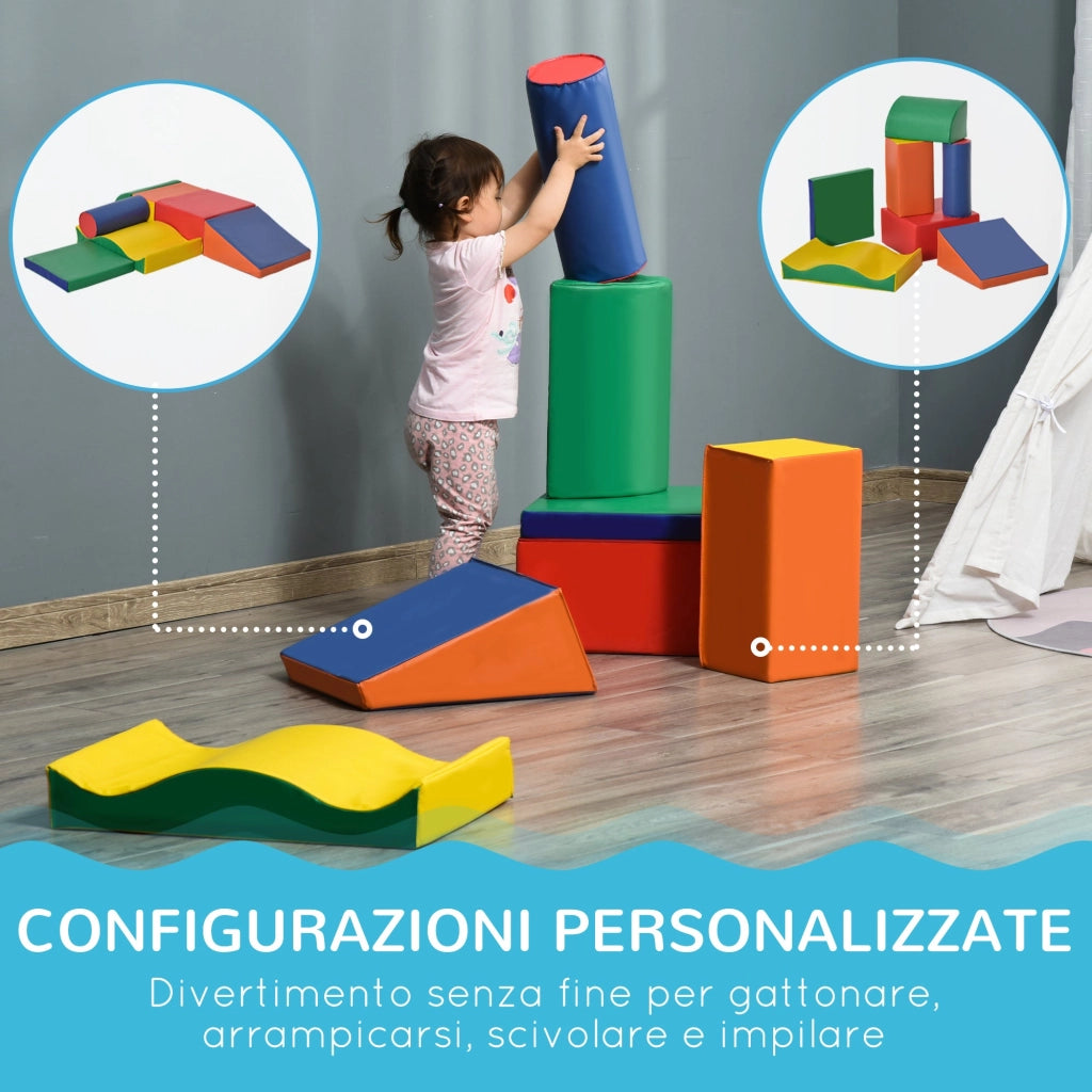 Set 7 Blocchi Costruzioni Morbide per Bambini Multicolore