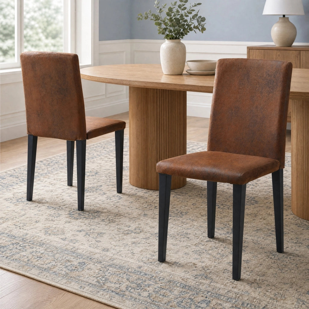 Set 2 sedie da pranzo con schienale ergonomico in tessuto marrone e gambe in metallo nero HOMVRA