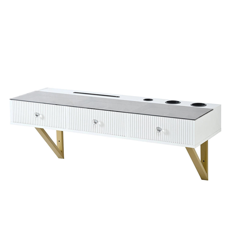Coiffeuse sospesa con 3 cassetti - Xylo - 120¡Á40¡Á45cm - Bianco - Piano in vetro e porta bicchieri