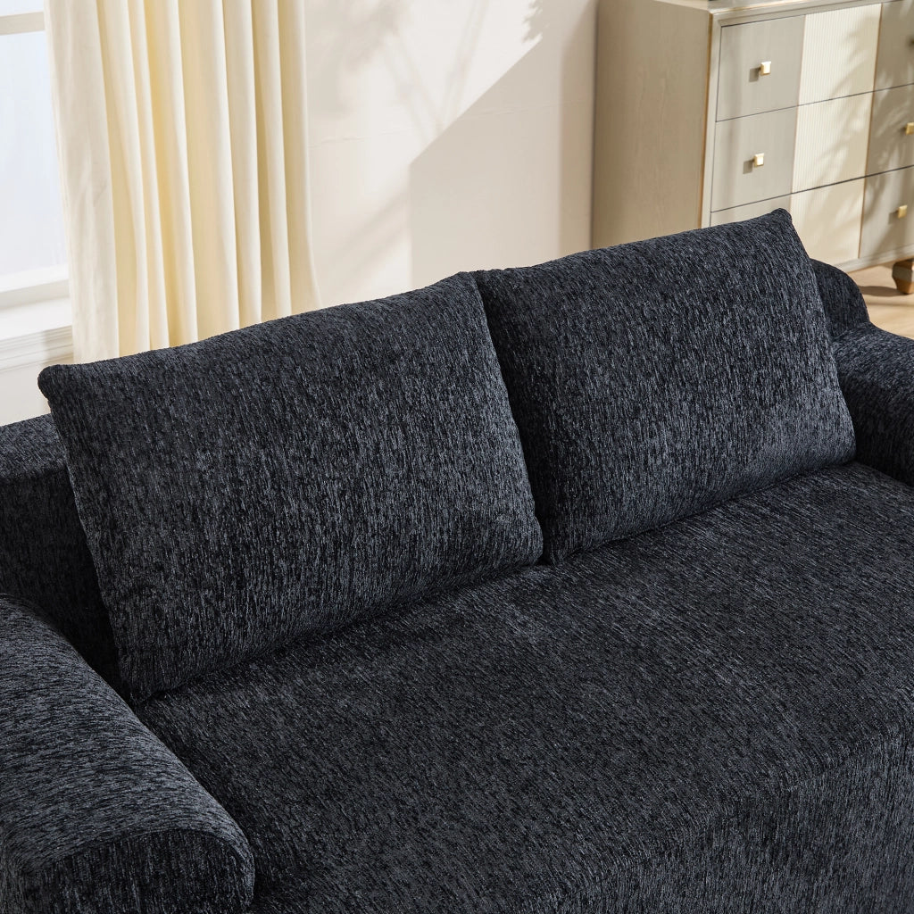 Divano letto convertibile in tessuto a coste nero con due cuscini sfoderabili in schiuma elastica e molle