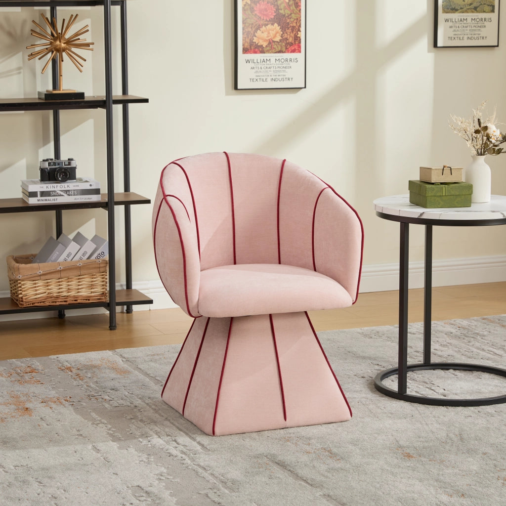 Poltrona girevole in ciniglia rosa con schienale alto e braccioli per camera e soggiorno 56 × 54 × 74.5 cm