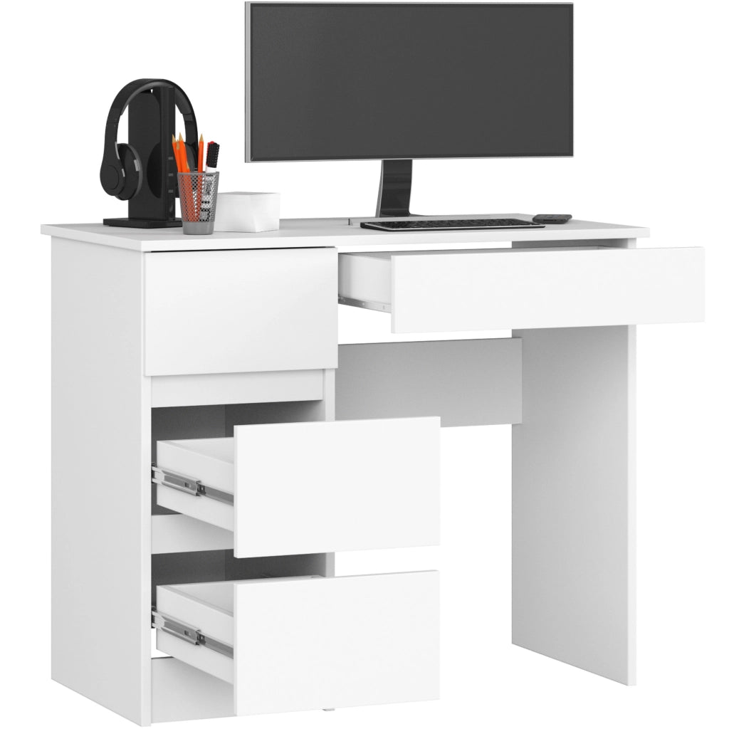 Scrivania per computer AKORD A7 Bianco 90 cm 4 cassetti 90x50x77 cm Modello a sinistra