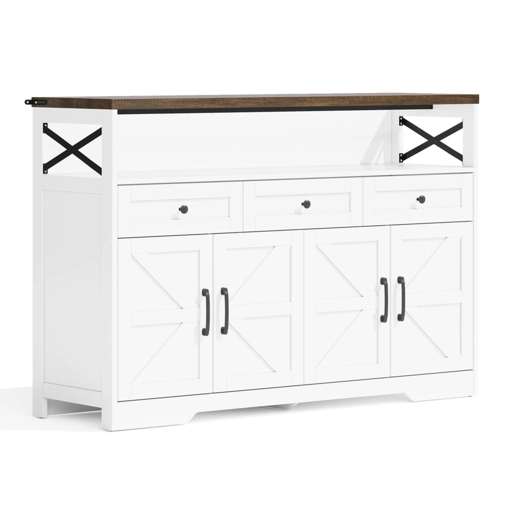 Credenza rustica con 3 cassetti e vani contenitori, 140 cm