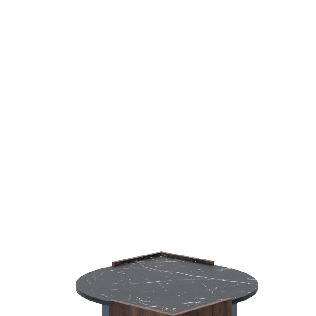 Tavolino da soggiorno con vano contenitore 96;5x63x40 cm; effetto marmo nero e noce
